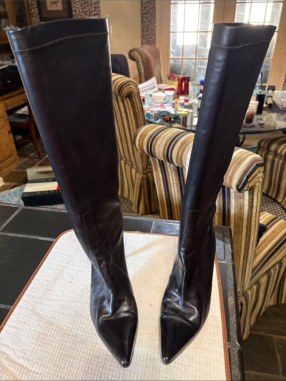 Cole Haan Women's Over-the-Knee Pointed Toe Leather Boots in Dark Brown